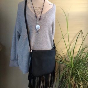 Faux leather fringe crossbody
